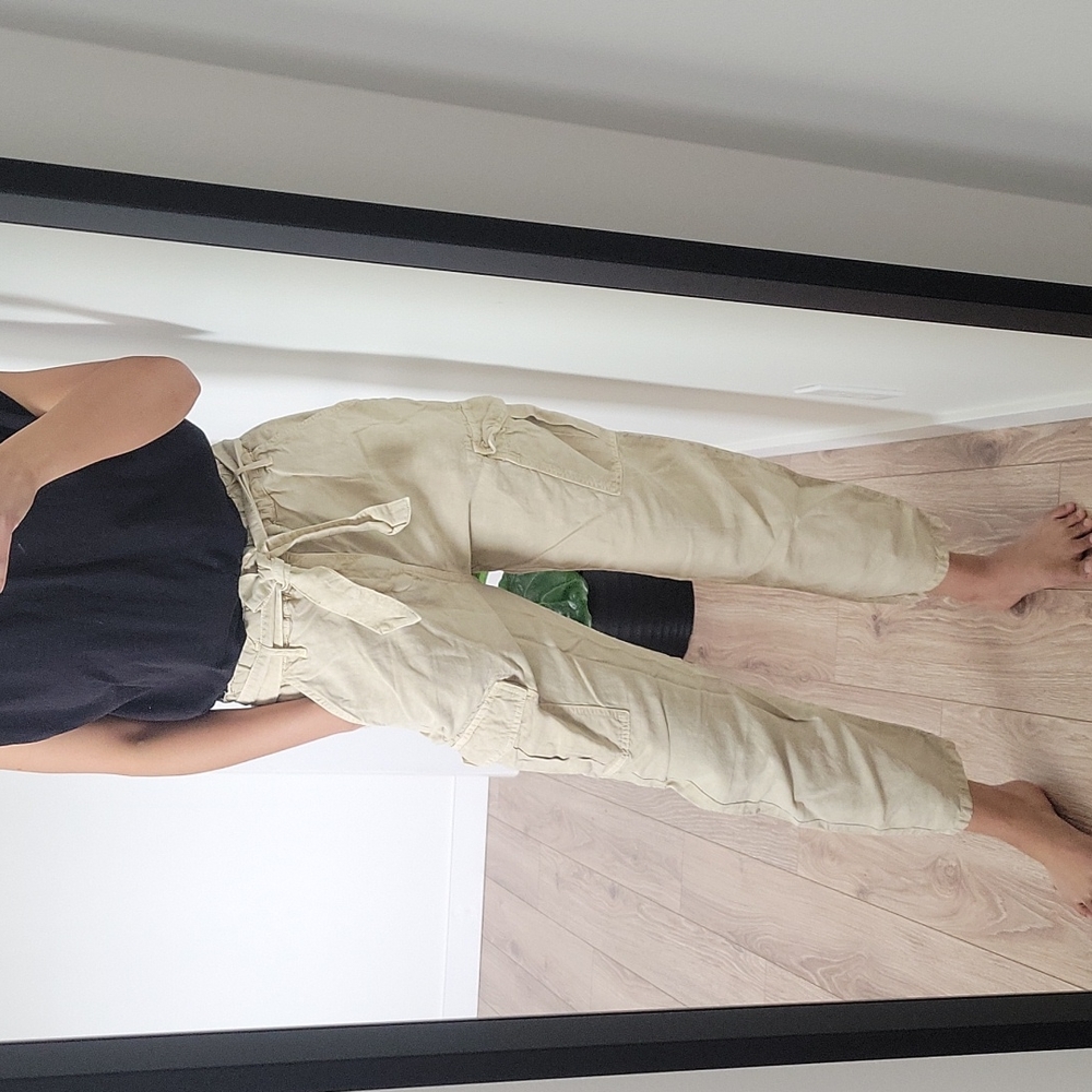 Zara  Cargo Tie-Belt Pants - Light Beige
